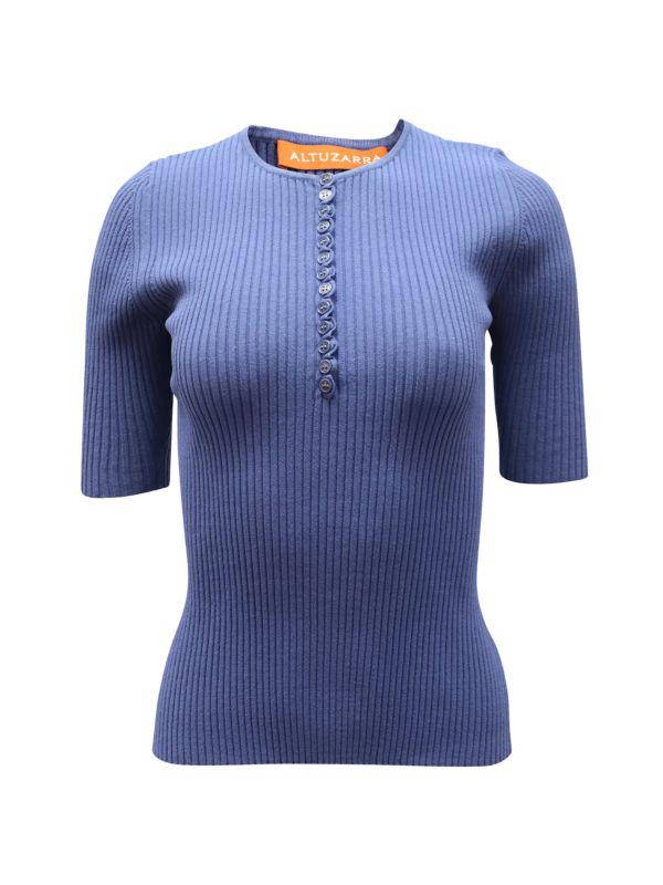 Altuzarra Altuzarra Dory Ribbed-Knit Top In Blue Viscose