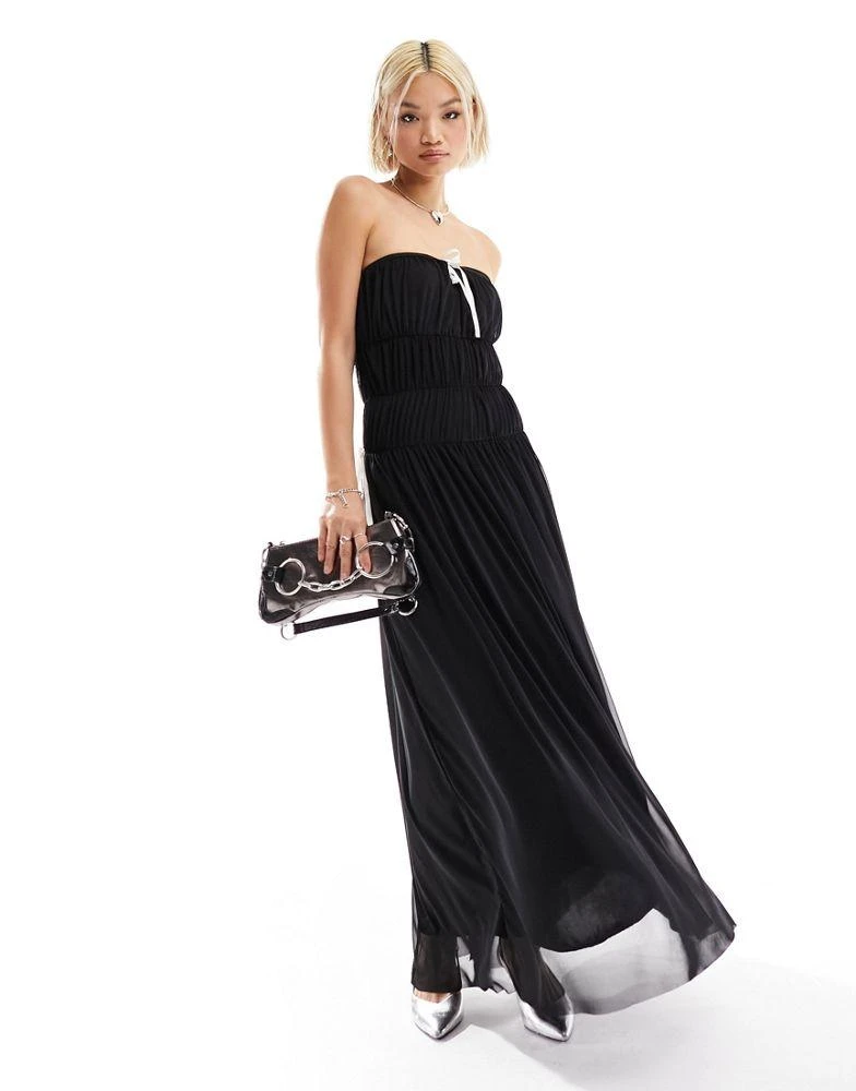 ASOS ASOS DESIGN mesh ruched dress with ribbon detail in black 1
