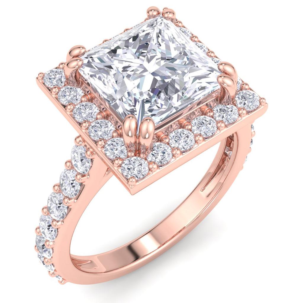 SSELECTS 4 Carat Princess Cut Lab Grown Diamond Halo Engagement Ring In 14K Rose Gold G-H, Vs2