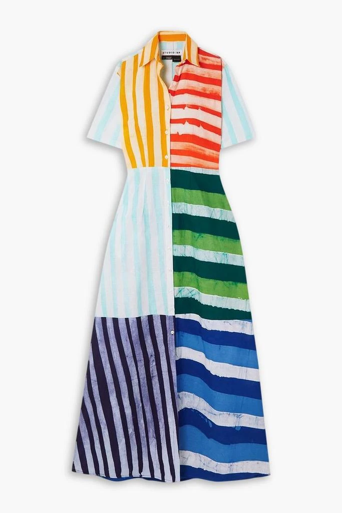 STUDIO 189 Patchwork striped cotton-voile maxi shirt dress 1