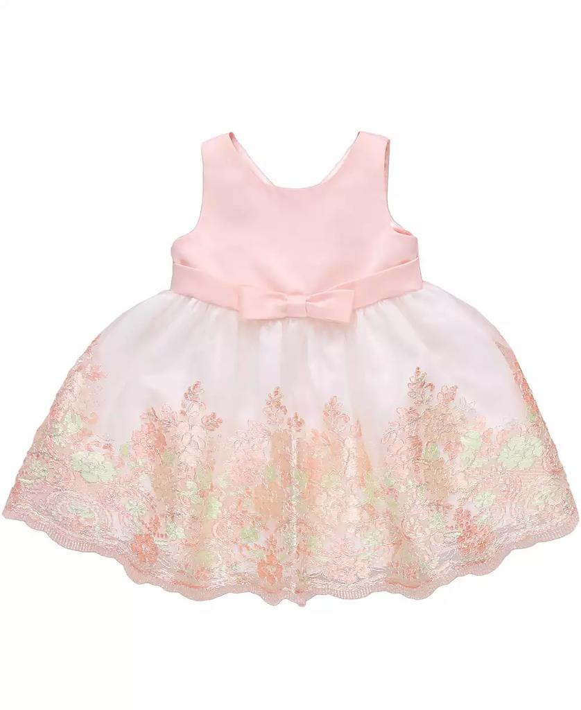 Bonnie Baby Baby Girls Scalloped Embroidery Satin Party Dress