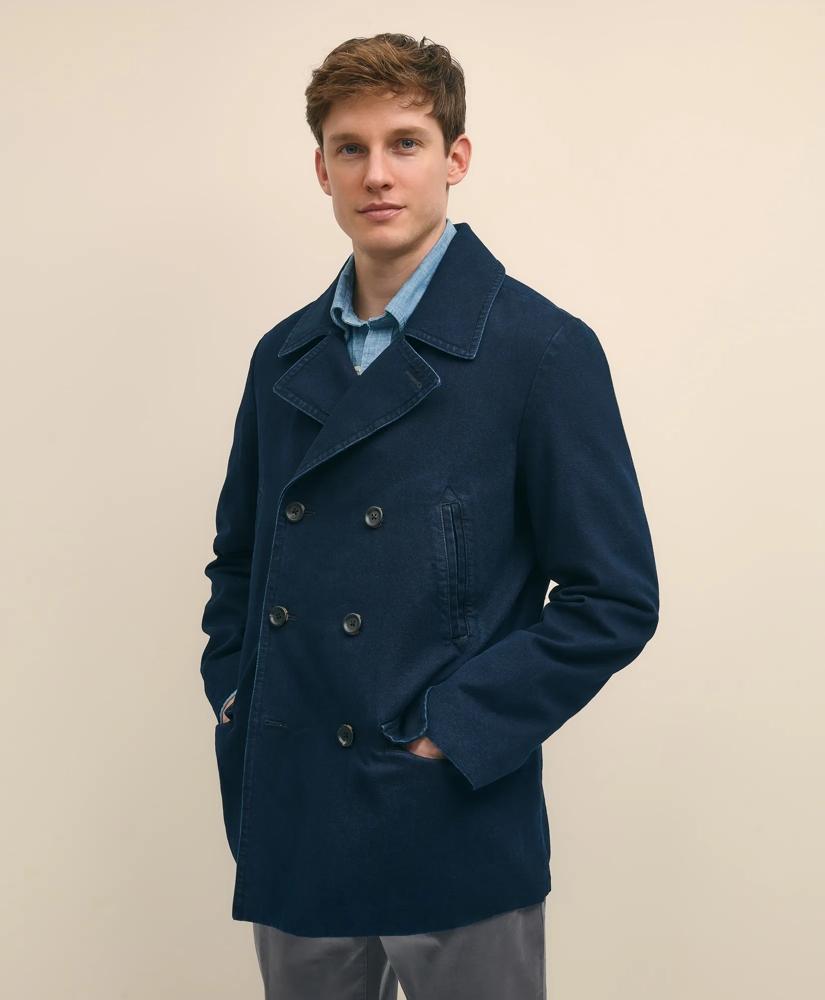 Brooks Brothers Indigo Peacoat In Cotton Canvas