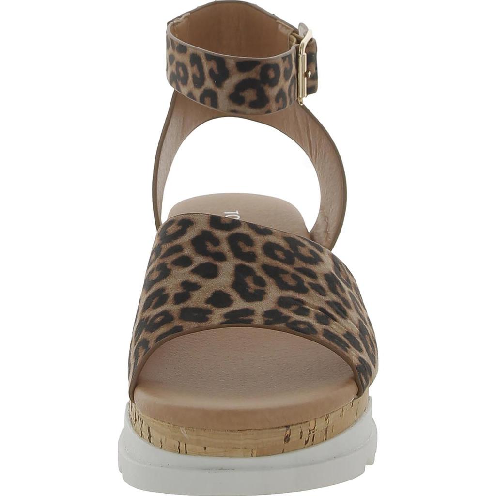 Top Moda Tobias 8 Womens Faux Suede Leopard Print Wedge Sandals