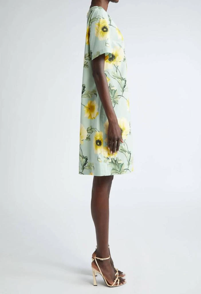 Oscar de la Renta Oscar De La Renta - Short Sleeve Jewel Neck Poppies Cotton Poplin Shift Dress 3