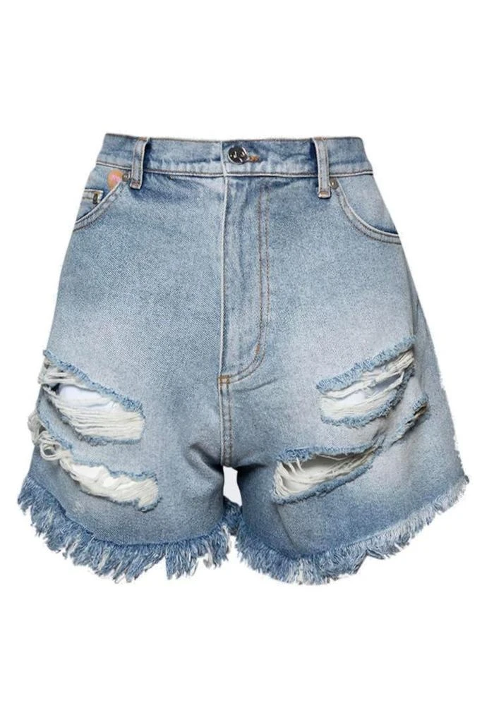 Natasha Zinko Natasha Zinko	Distressed Fringed-Edge Denim Shorts 1