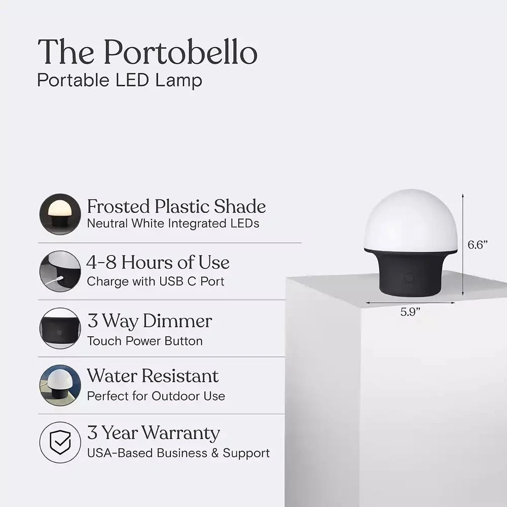 Brightech Portobello 6.6' Indoor/Outdoor USB-C Rechargeable Portable LED Table Lamp with 3-Way Dimmer 3