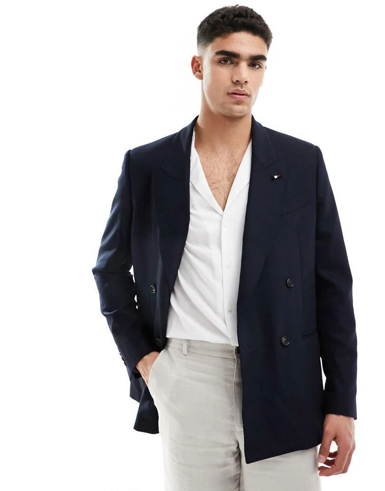 Tommy Hilfiger Tommy Hilfiger x Shawn Mendes flag logo double breasted blazer in navy 5