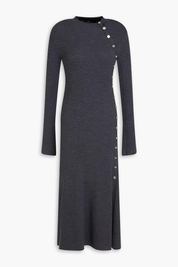 Maje Button-embellished ribbed-knit midi dress