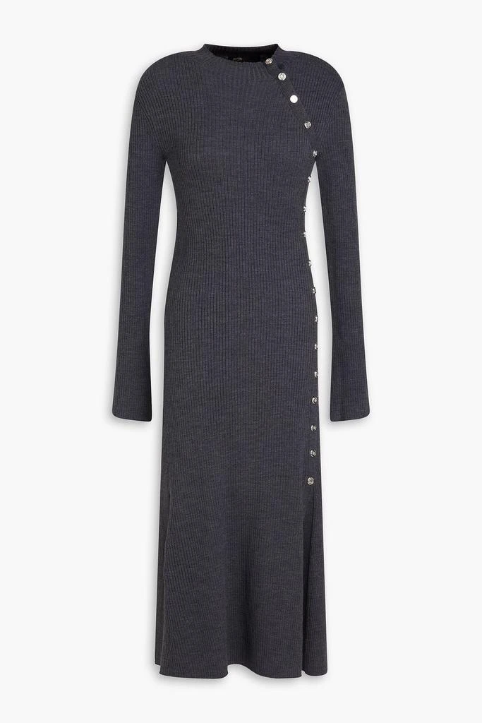 MAJE Button-embellished ribbed-knit midi dress 1