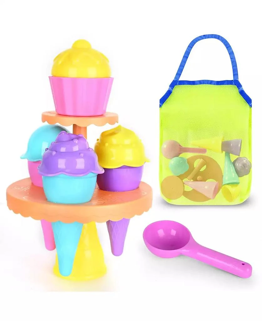 GNUADZ 14-piece Beach Toys Ice Cream Sand Molds Shovels Mesh Bag