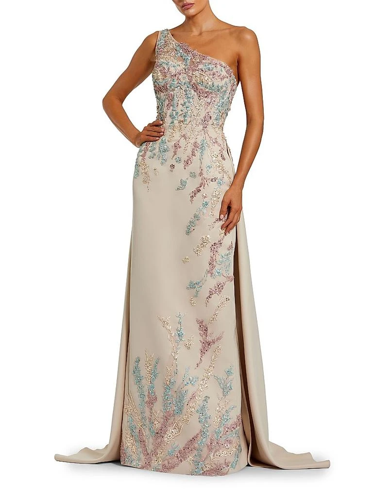 Mac Duggal Embroidered Sequined One-Shoulder Gown