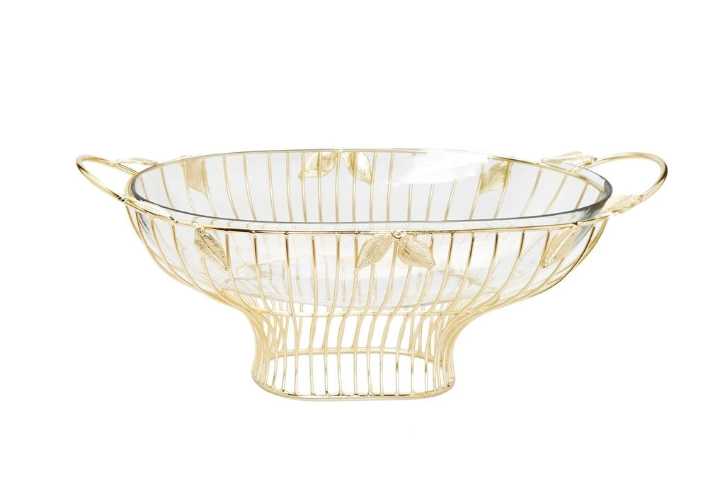 Classic Touch Decor Gold Leaf Oval Shaped Bowl with Glass Insert