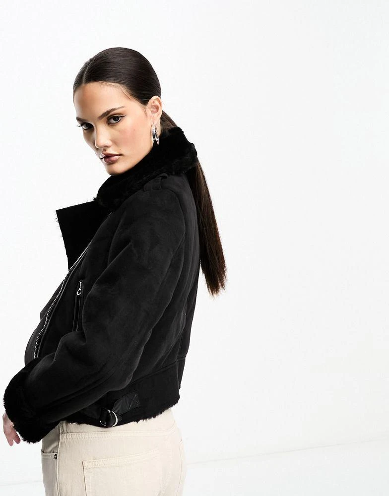 Stradivarius Stradivarius cropped aviator jacket in black 3
