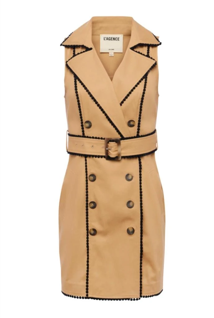 L'Agence Hale Mini Trench Dress In Soft Camel 4