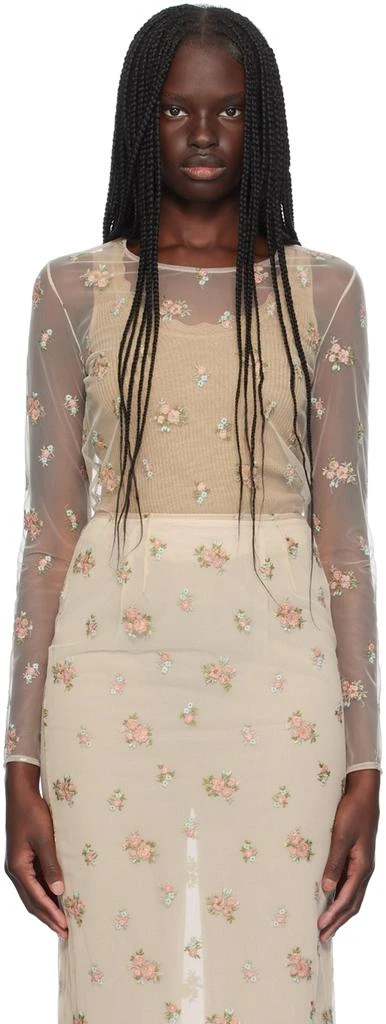 BLUMARINE Beige Sheer Floral Blouse 1