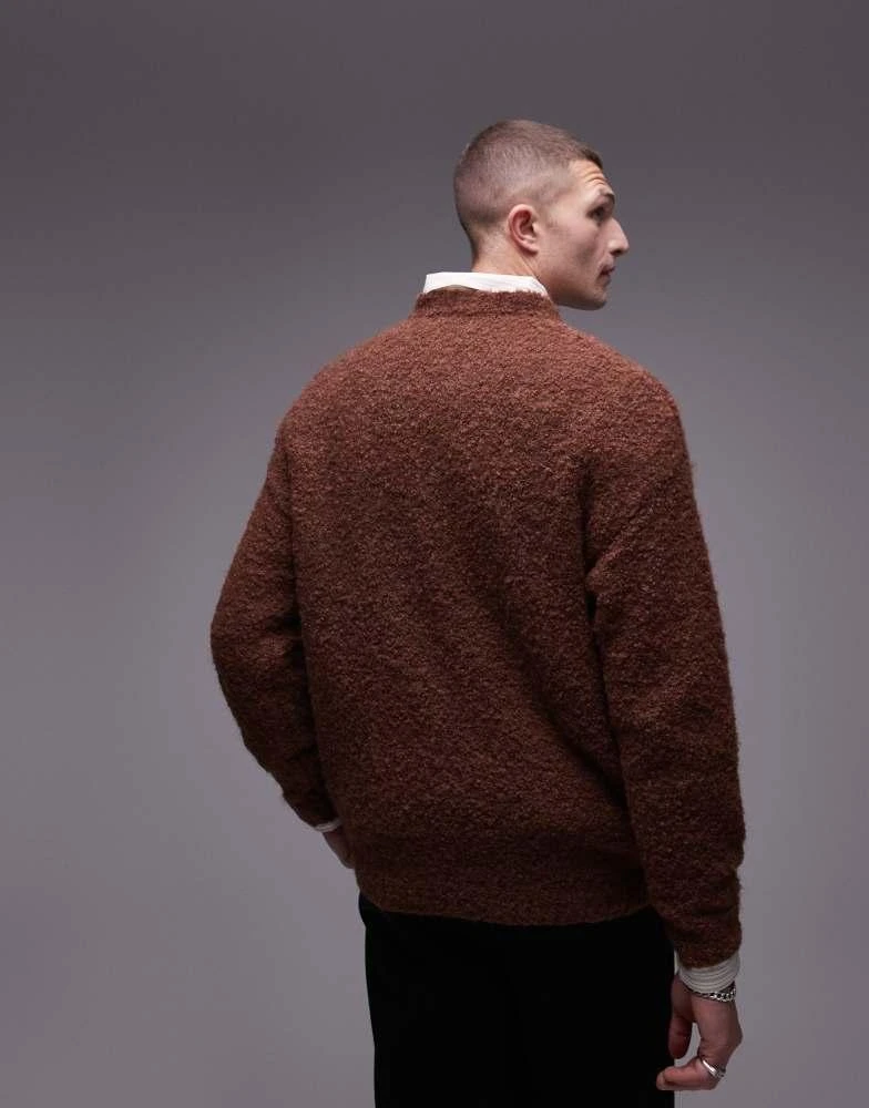 Topman Topman relaxed fit boucle jumper in brown 4