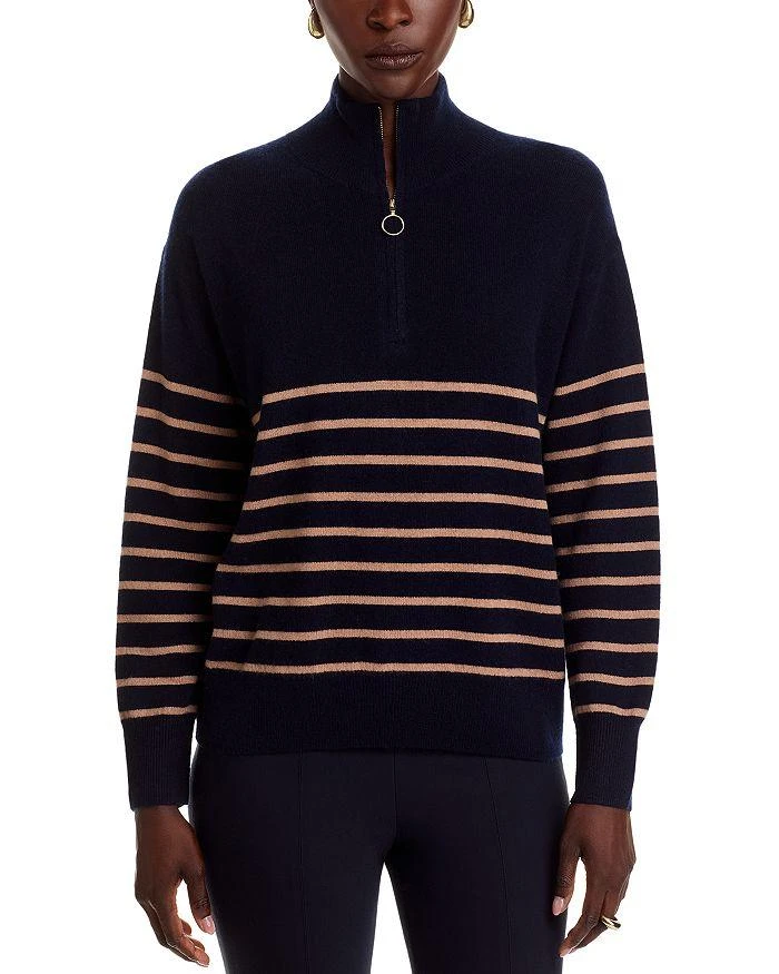 C by Bloomingdale
s Cashmere 100% Cashmere Mock Neck Quarter Zip Striped Sweater - Exclusive
