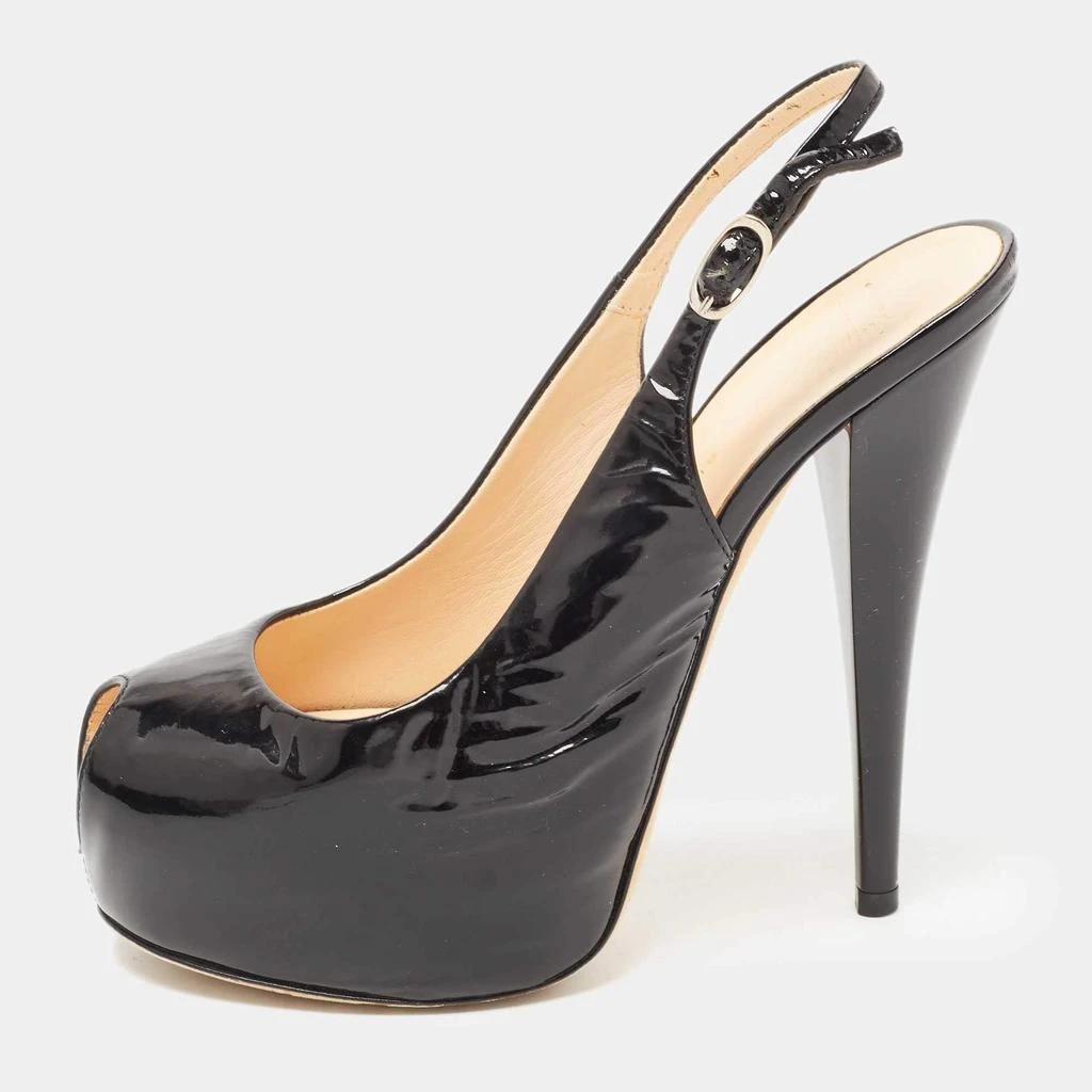 Giuseppe Zanotti Giuseppe Zanotti Black Patent Leather Peep Toe Platform Slingback Pumps Size 36 1