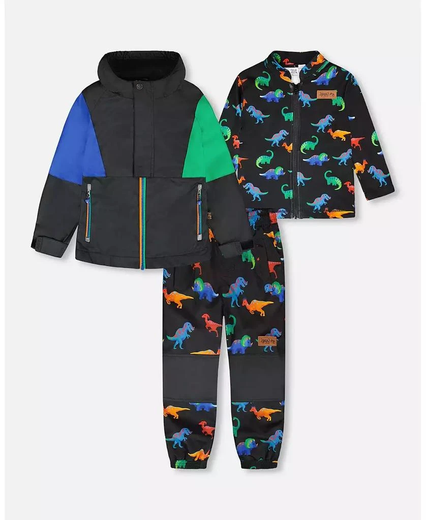 Deux par Deux Big Boys 3-in-1 Two-Piece Mid-Season Outerwear Set Dinosaur Print