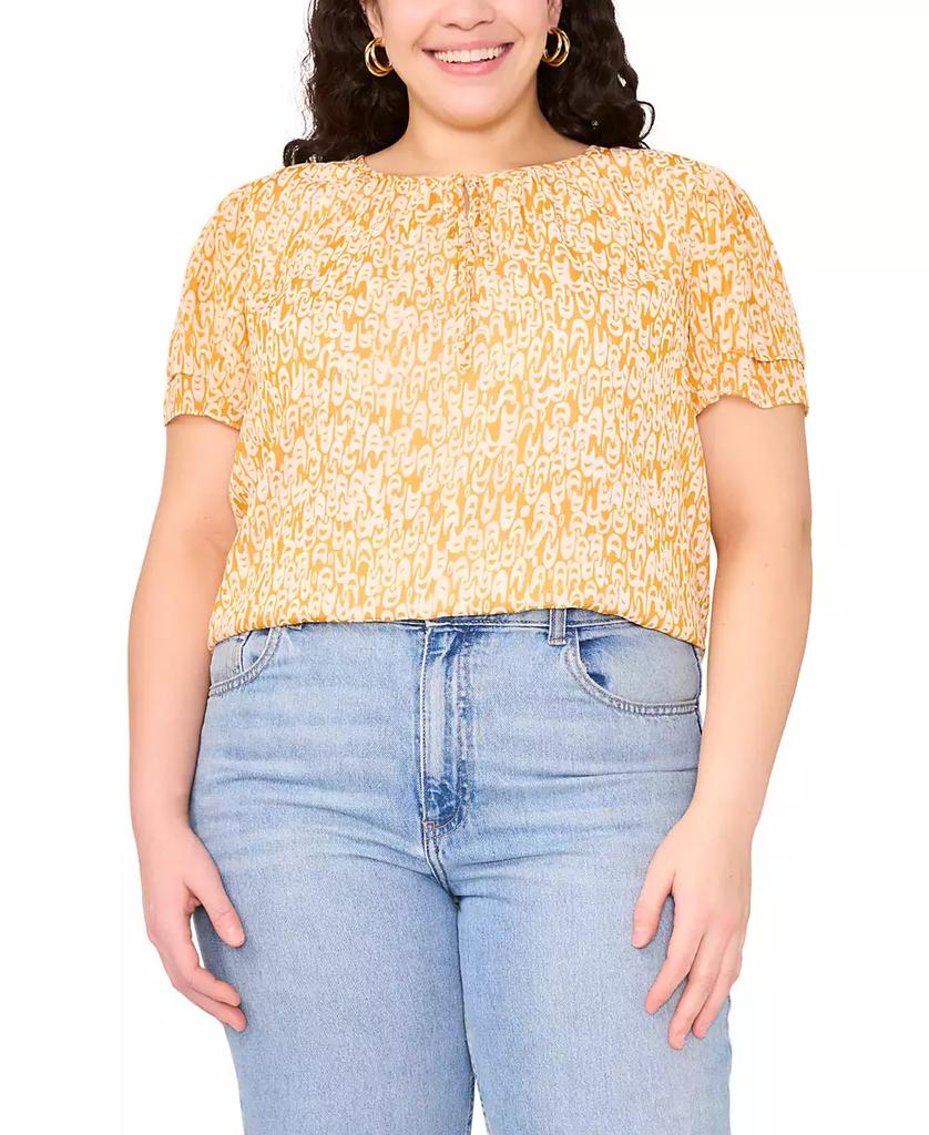 Vince Camuto Plus Size Printed Split-Neck Flutter-Sleeve Blouse