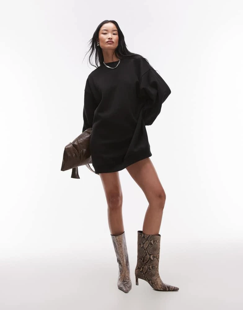 Topshop Topshop oversized jersey sweatshirt dress in black 1