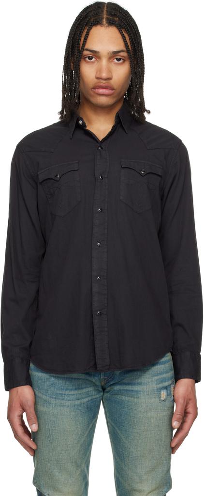 RRL Black Slim Fit Twill Western Shirt