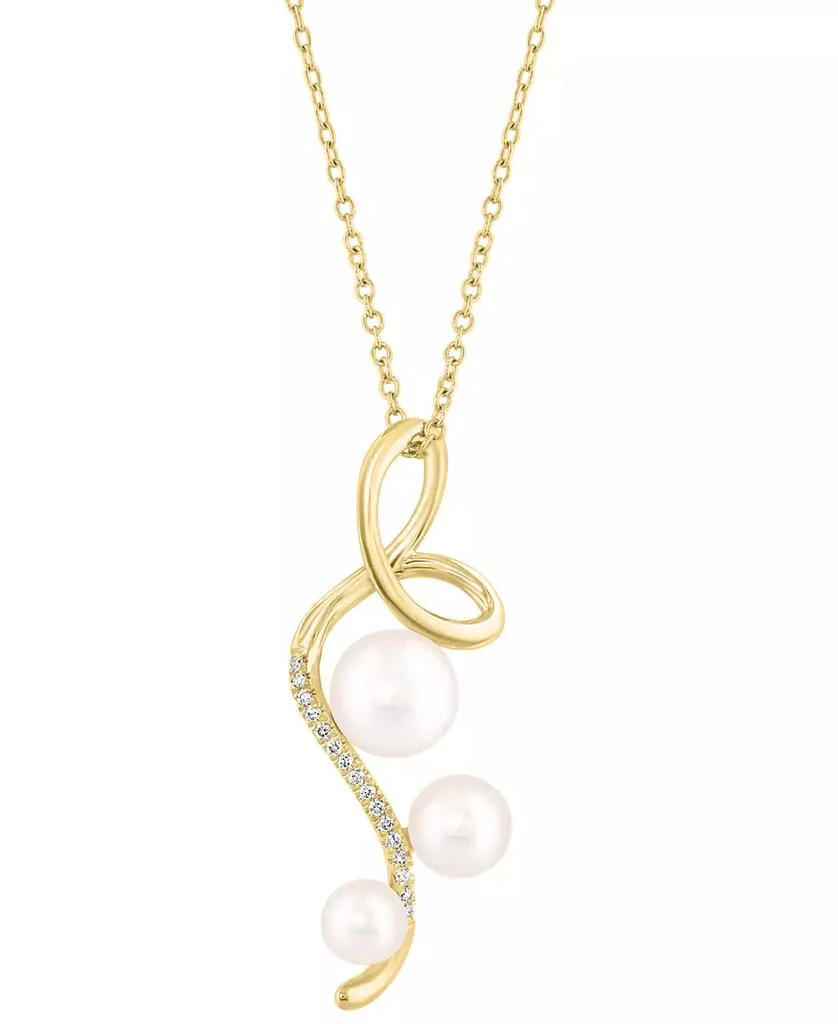 Effy EFFY® Cultured Freshwater Pearl (4 - 6-1/2mm) & Diamond (1/20 ct. t.w.) Triple Pearl Spiral 18" Pendant Necklace in 14k Gold 1