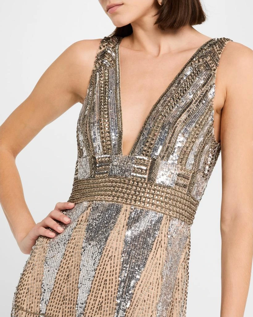 Aidan Mattox Beaded Deep V-Neck Column Gown 5