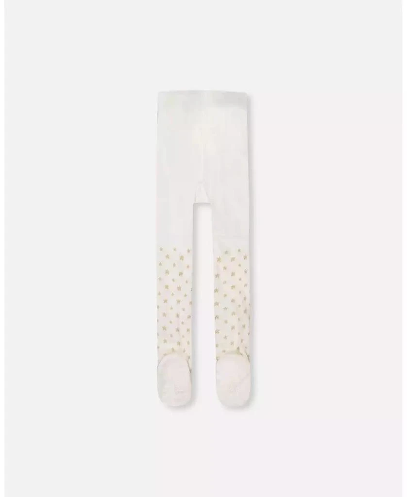Deux par Deux Baby Girl Knit Tights Off-White with Golden Star Pattern - Baby 2