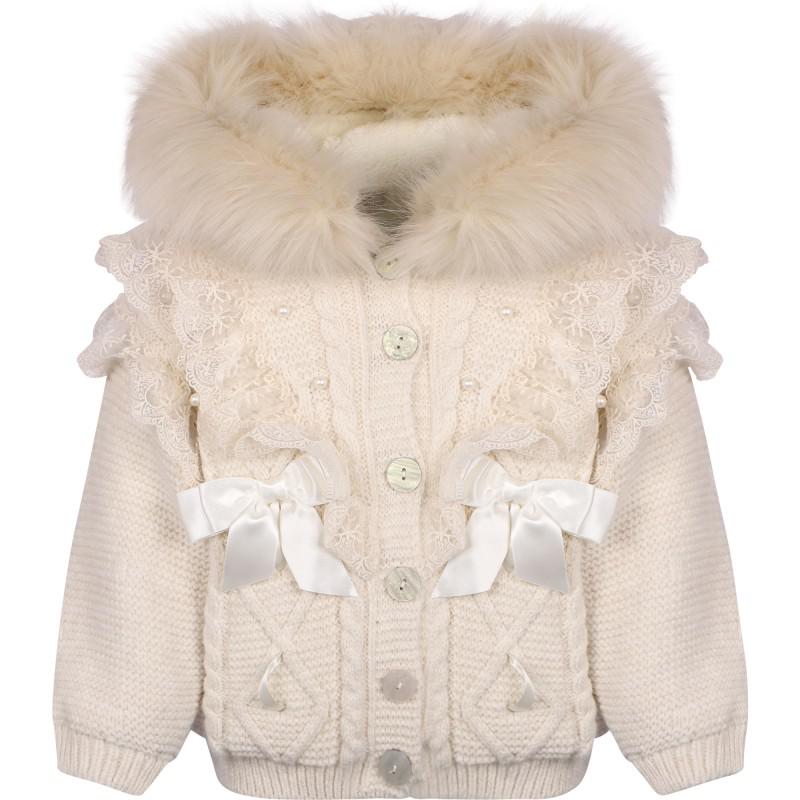 Caramelo Kids Furry hooded knit winter jacket