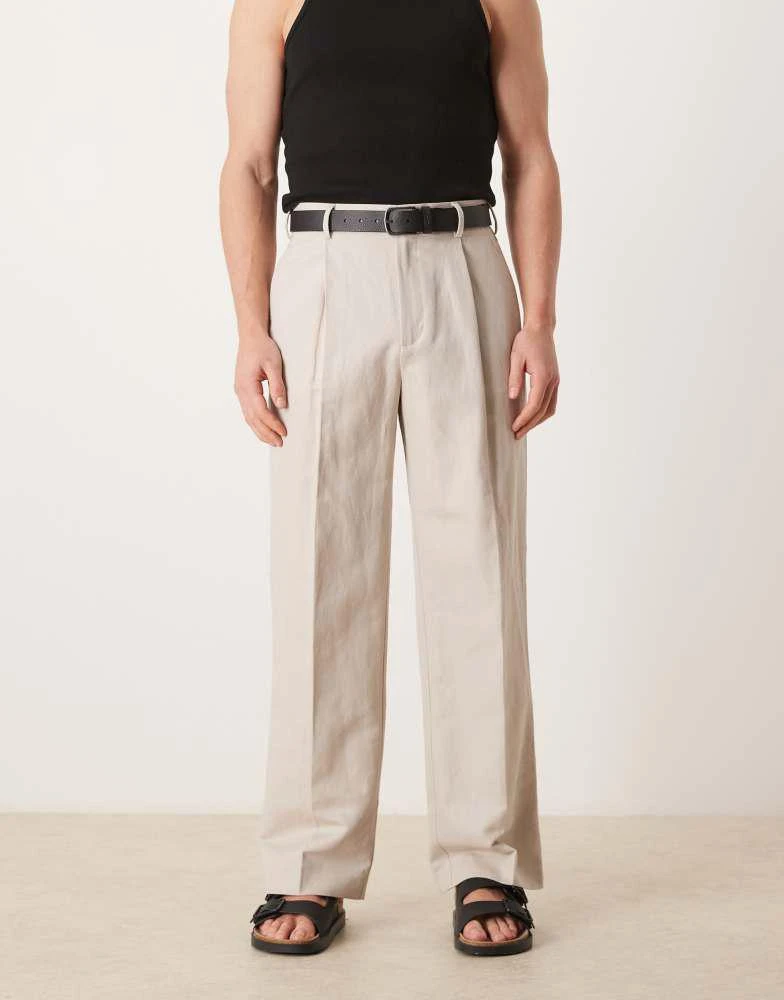 ASOS ASOS DESIGN smart pleated linen rich wide leg trousers in stone 2