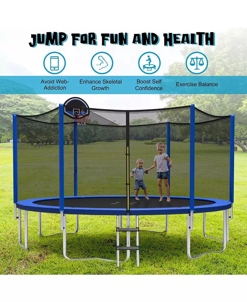 Gymax 15FT Outdoor Large Trampoline Safety Enclosure Net w/ Basketball Hoop Ladder 3