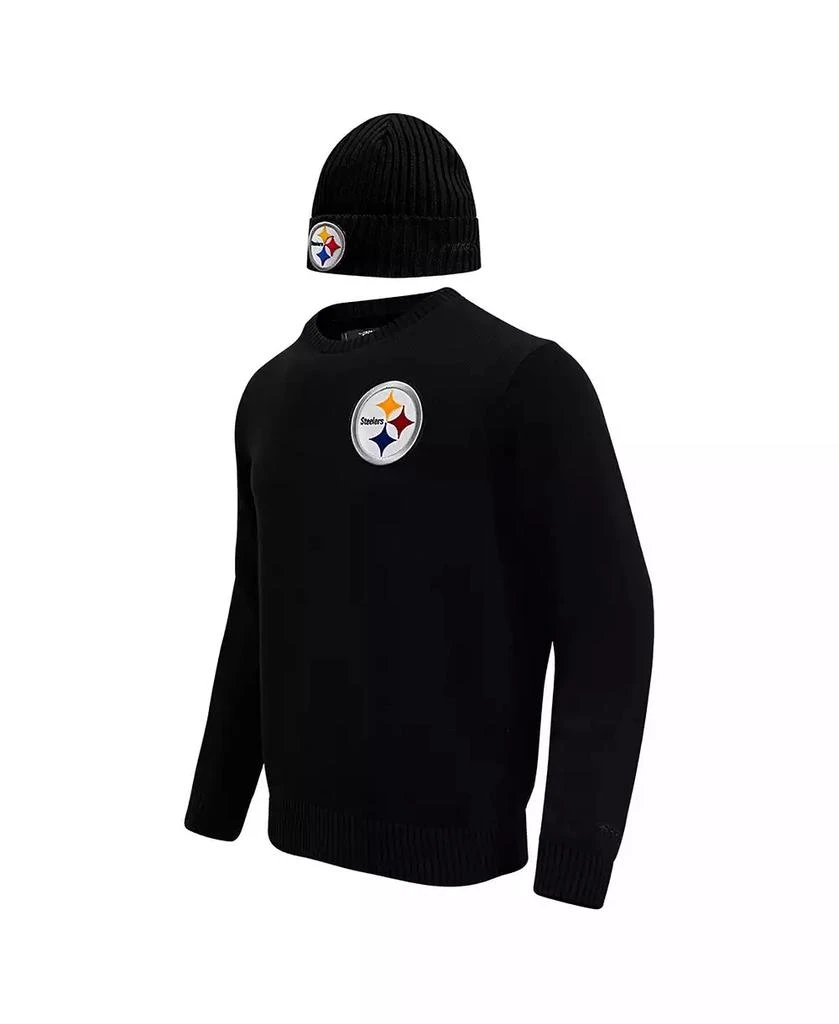 Pro Standard Men's Black Pittsburgh Steelers Crewneck Pullover Sweater and Cuffed Knit Hat Box Gift Set 2