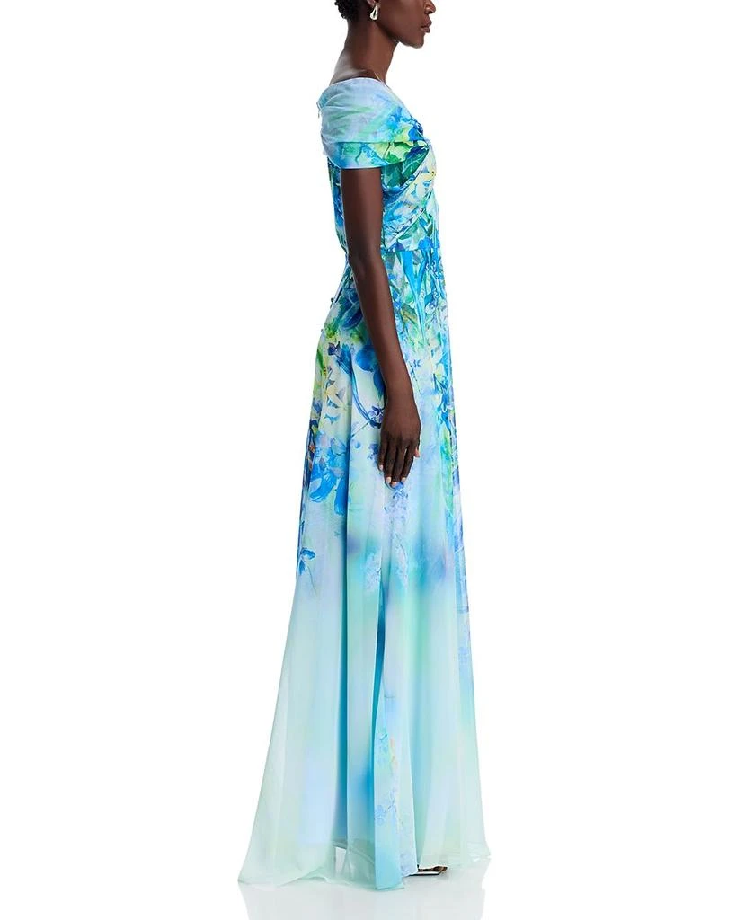 Teri Jon Chiffon Criss Cross Off-the-Shoulder Leaf Print Gown 5