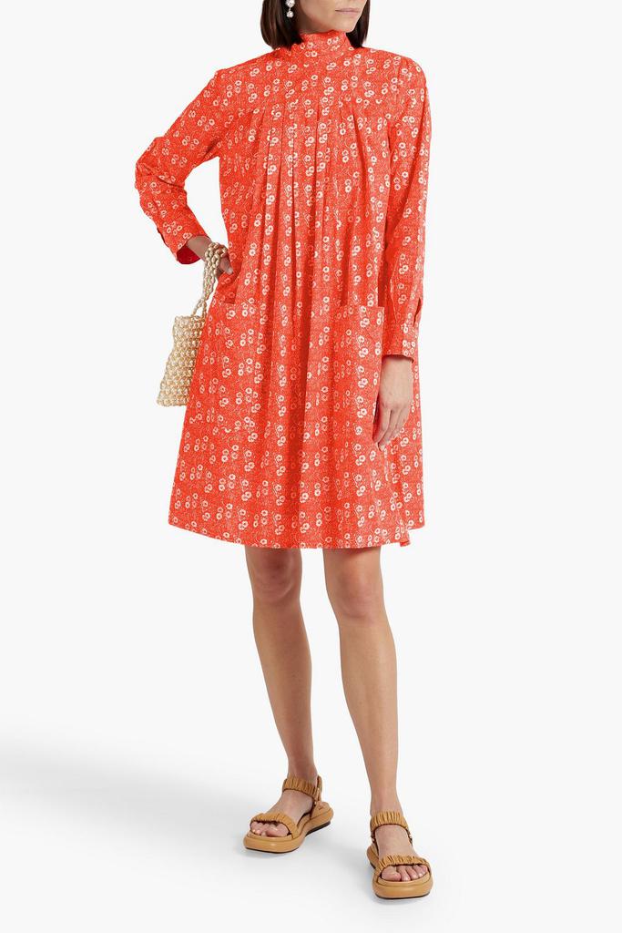 BATSHEVA Pleated floral-print cotton-poplin dress