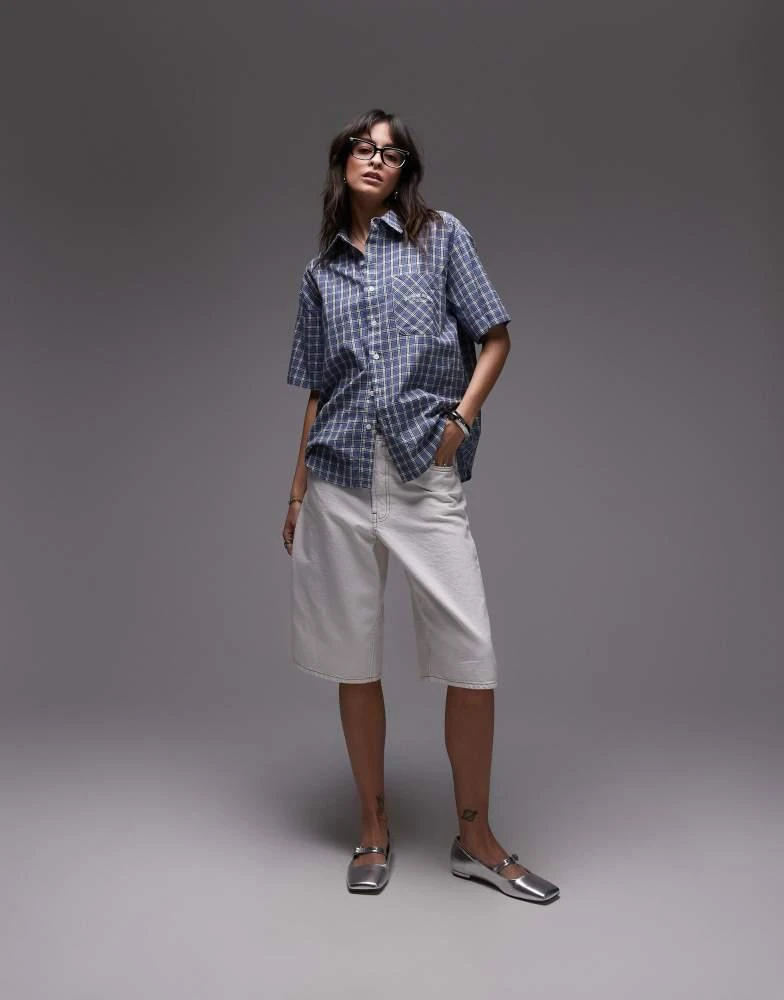 House Of Sunny House of Sunny grandad check button through shirt in multi 2