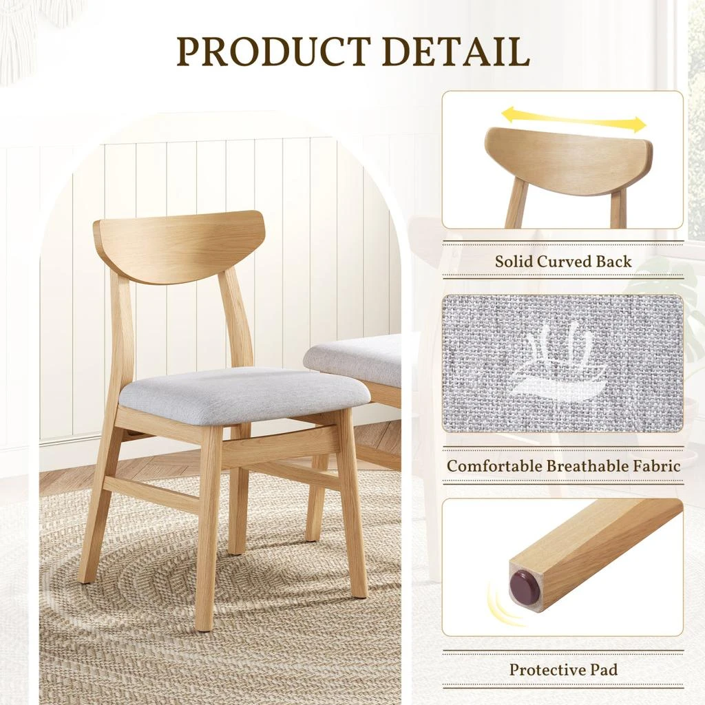 Streamdale Furniture Streamdale Set of 2 Modern Scandinavian Chairs - Gray Fabric, Natural Wood 4