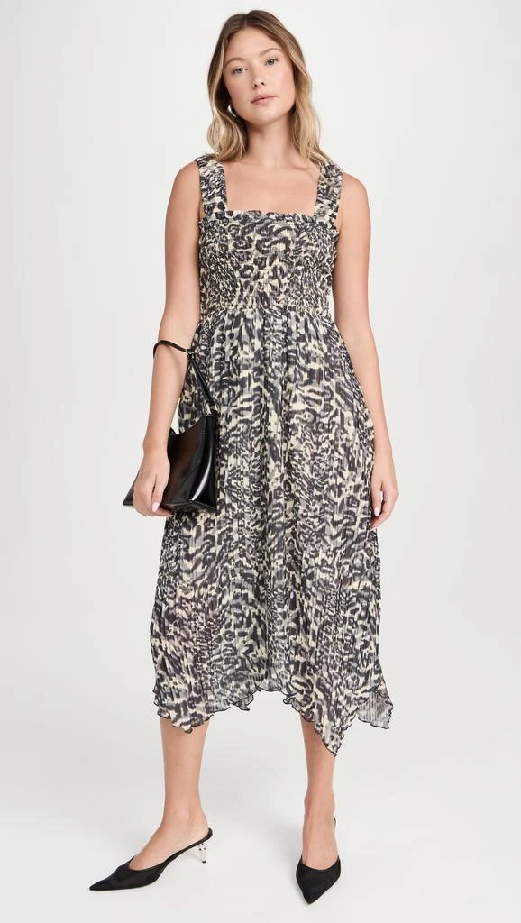 Ganni Pleated Georgette Smock Midi Strap Dress 1