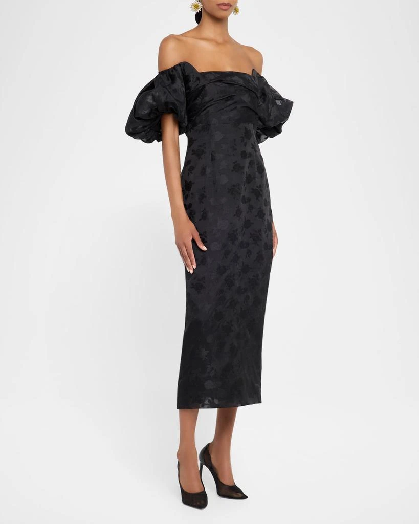 LELA ROSE Thelma Off-The-Shoulder Puff-Sleeve Fil Coupe Midi Dress - Dresses  & Skirts - Free Shipping - BeyondStyle