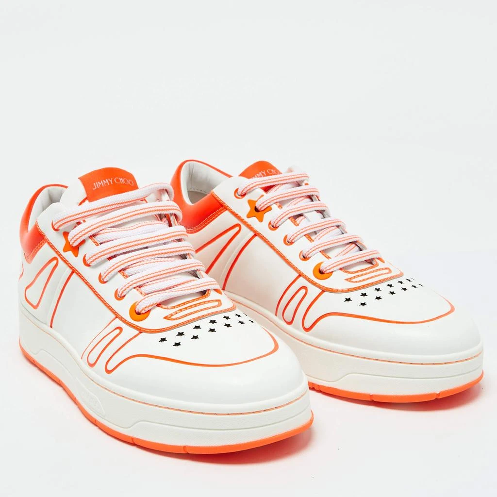 Jimmy Choo Jimmy Choo White/Neon Orange Leather Hawaii/F Sneakers Size 38 4