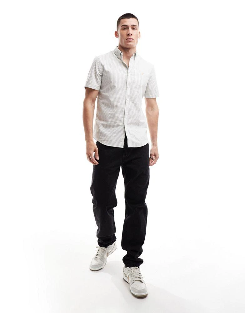 Farah Farah Brewer slim fit stripe short sleeve shirt in white 2