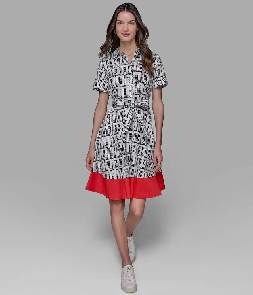 Karl Lagerfeld Paris SHORT SLEEVE BELTED FIT & FLARE DRESS 1