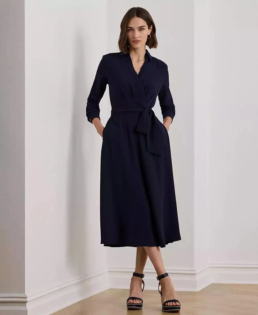 Ralph Lauren Women's Self-Belt Long-Sleeve Surplice Georgette Midi Dress 1