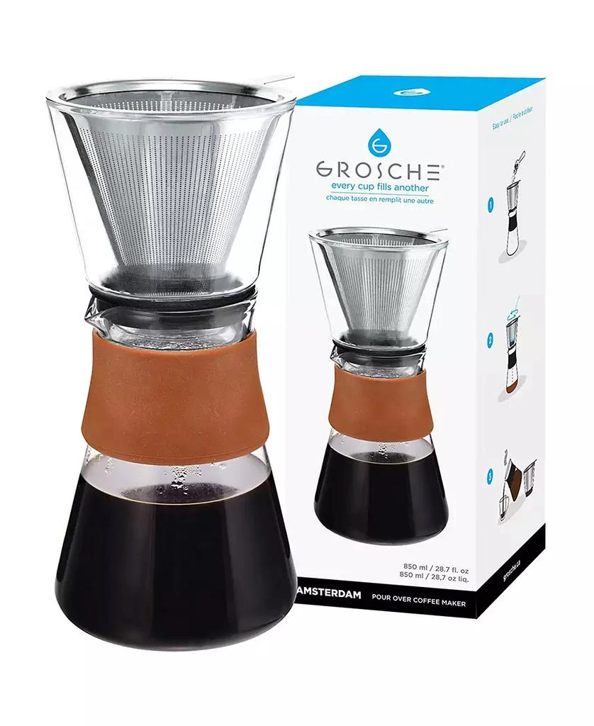 GROSCHE Amsterdam Pour Over Coffee Maker with Double Layer Permanent Stainless Steel Coffee Filter, 28.7 fl oz Capacity 1