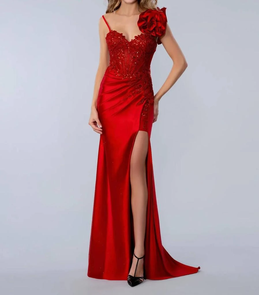 Stella Couture Stella Couture - Floral Applique Beaded Gown