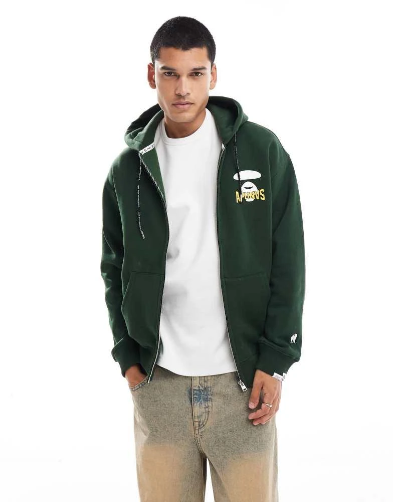 AAPE Aape by A Bathing Ape basic logo zip up hoodie in dark green 2