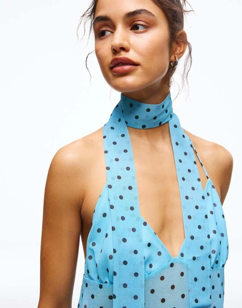 Bershka Bershka Polka dot scarf strap top in blue 3