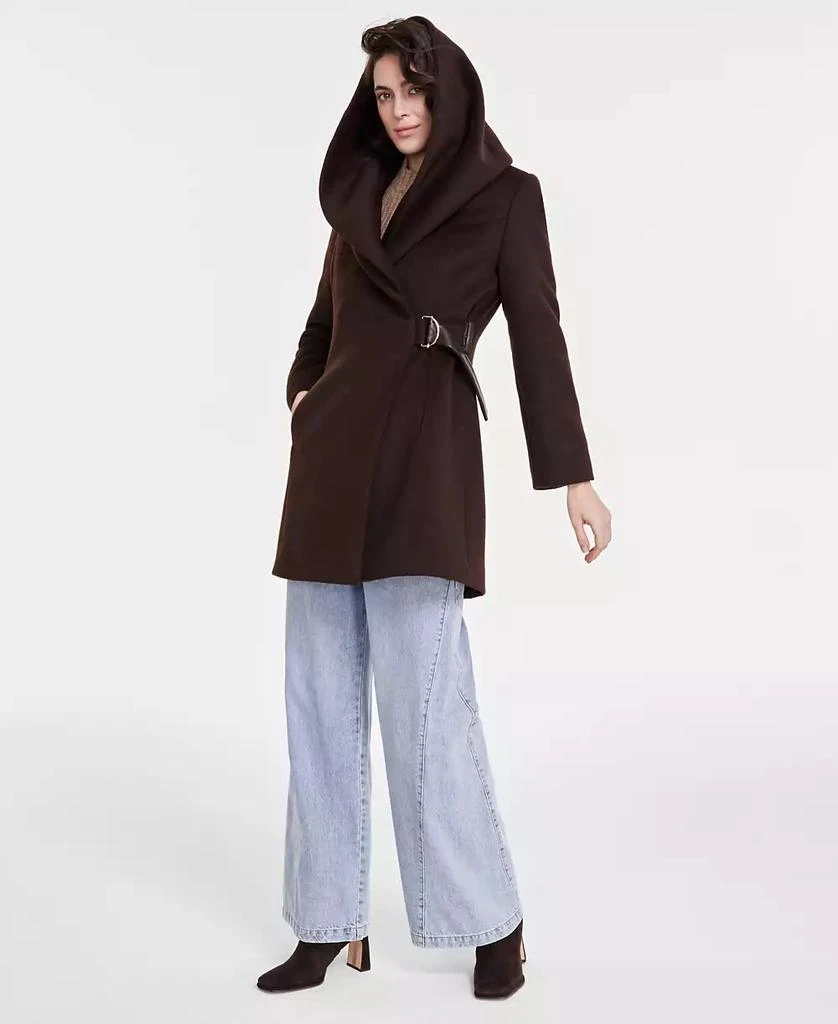 Via Spiga Women's Belted Hooded Shawl Wrap Coat 1