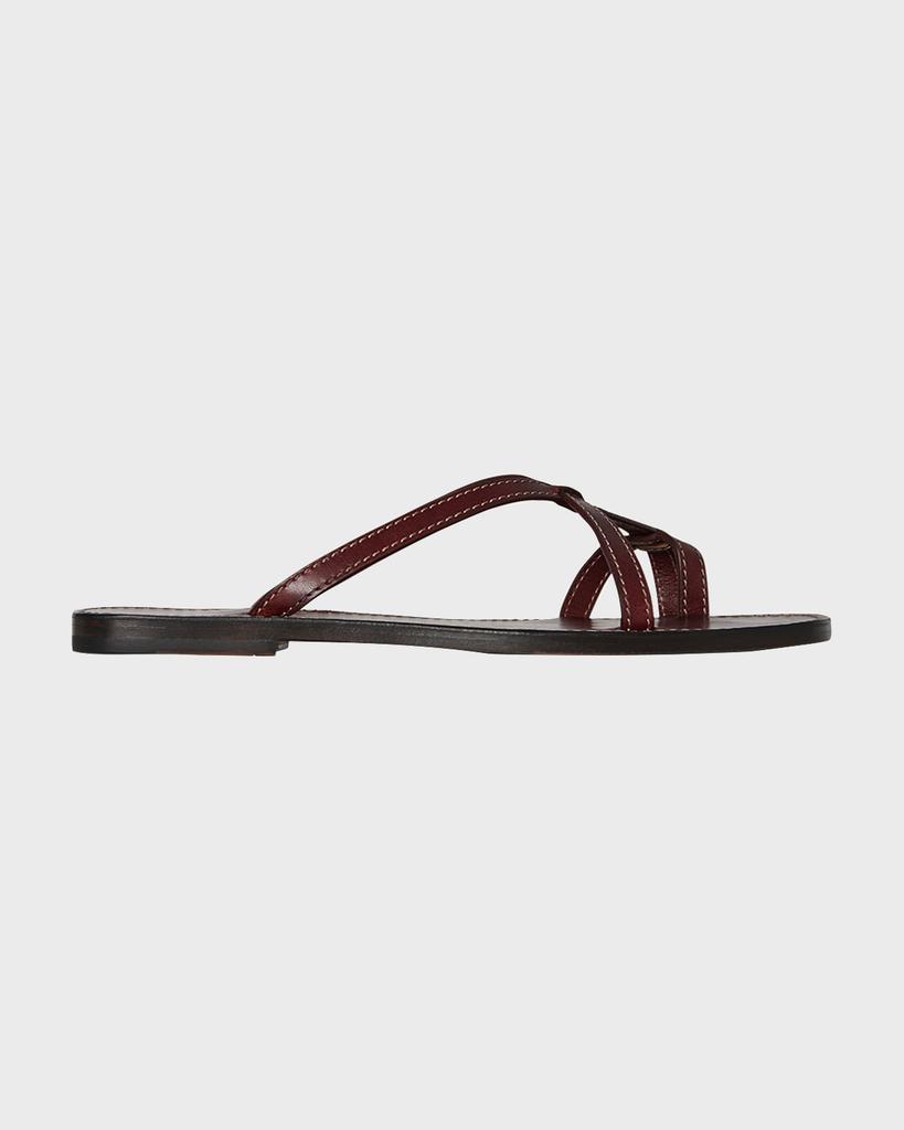 The Row Link Leather Toe-Loop Slide Sandals