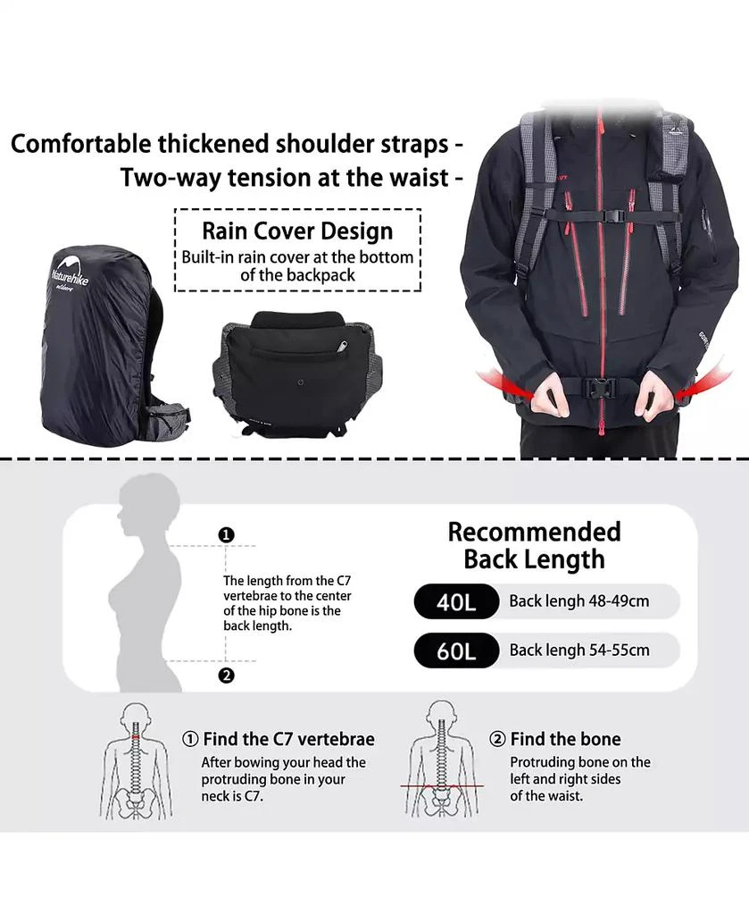 Naturehike 40L+5L Hiking Backpack – Waterproof, Lightweight Mountain Bag with Rain Cover
Shoe Compartment for Camping
Travel 7